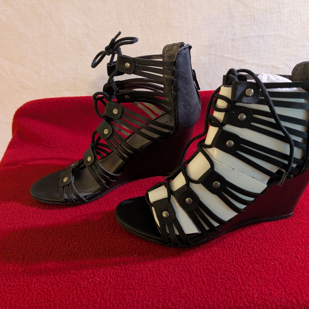 Black Strappy Wedge Sandals